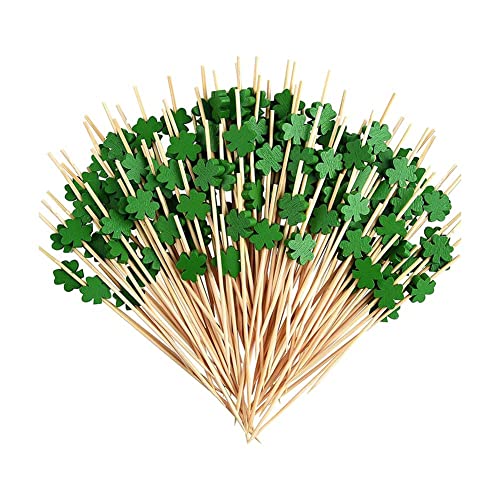 EHOTER Patricks Day Bambus Cocktailspieße 100 Stück Kleeblatt Plektren Holz Zahnstocher Irische Spieße von Vorspeisen Grünes Kleeblatt für Dekoration Partyzubehör von EHOTER