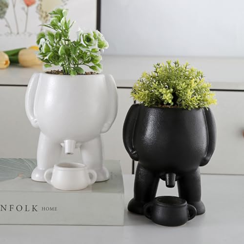 EHOTER Piss Pot Pflanzgefäß, Neuheit, pinkelndes Pflanzgefäß, lustige Vase, Pflanzgefäß, Sukkulenten, Heimdekoration, lustige Geschenkidee für Pflanzenliebhaber (schwarz + weiß) von EHOTER