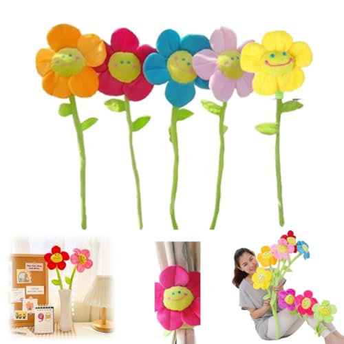 EHOTER Plüsch-Sonnenblumen-Gänseblümchen mit biegbaren Stielen, großes Lächeln, gefüllte Blumen, Spielzeug für Kinder, Geschenk, Dekoration, 66 cm, Geschenk für Geburtstag, Valentinstag, Kindertag (5 von EHOTER