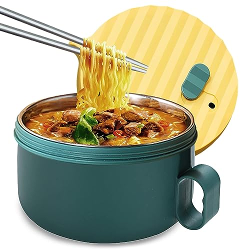 EHOTER Ramen Schüssel Set Rostfreier Stahl Ramen Bowl Schüssel Japanische Suppenschüssel 1200ML Ramen Schüssel mit Deckel Traditionell Japanisches Geschirr für Reise Arbeit Schule (Grün) von EHOTER