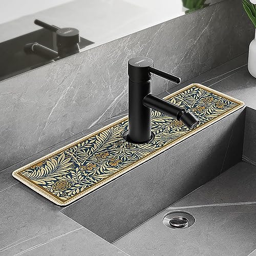 EHOTER Sink Faucet Absorbent Mat Florale Saugfähige Waschbecken Wasserhahnmatte rutschfest Faltbar Küchen Spritzschutz Pads Wasserfänger Absorptionsmatte für Küche Badezimmer (A) von EHOTER