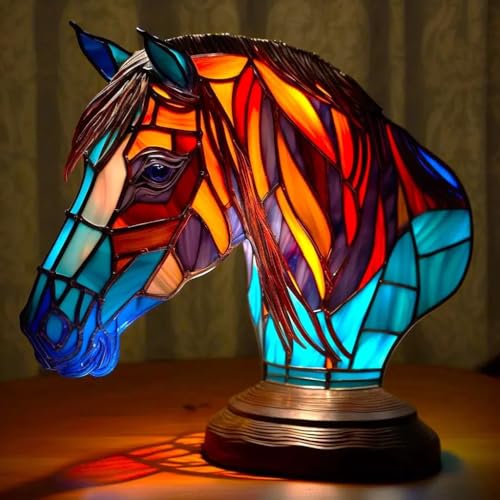 EHOTER Tier Tischlampen Serie Buntglas Tierform Retro Nachtlicht Vintage Tischleuchte Harz Böhmische Tierlampe Nachttischlampe für Heimdekoration Tierliebhaber (Pferd) von EHOTER