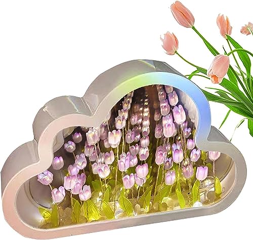 EHOTER Tulpen Wolke Lampe Cloud Mirror Tulip Lamp 2 in 1 Wolken Tulpen Nachtlicht mit Spiegel Wunderschöne Tulpen Spiegel Lichter Home Deko Geburtstag Geschenke für Freunde (Violett) von EHOTER