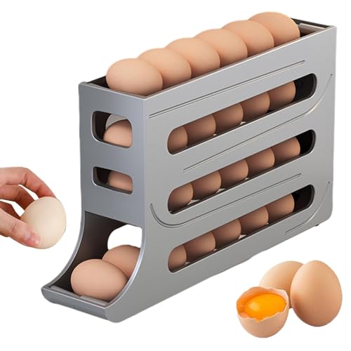 EHOTER Vierlagig Eierlagerregal Four-Layer Egg Storage Rack Eierhalter Kühlschrank Platzsparende Eierablage Automatisch Rollend Eierhalter zu 30 Eier Aufbewahrungsbox für Küchenutensilien (C) von EHOTER