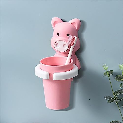 EHOTER Zahnbürstenhalter für Kinder mit Saugnapf Niedlicher Cartoon Schwein, Bär Kunststoff Zahnbürstenhalter zum Aufhängen an der Wand für Baby Kinder Badezimmer Zahnpasta-Utensilien (Pink Schweine) von EHOTER