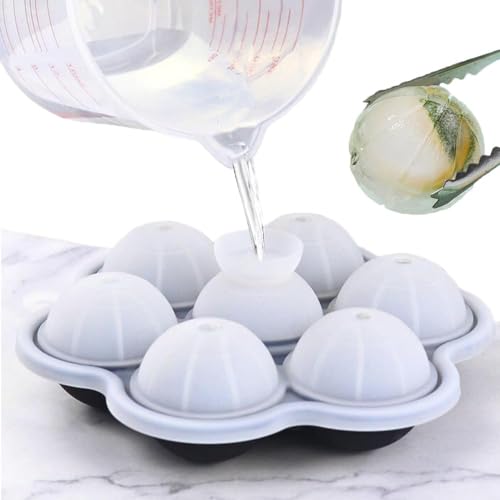 Eiswürfelform Silikon BPA-Frei Große Eiskugelform 7 Runde Kugel Eiswürfelbehälter Faltbar Auslaufsicher 5cm Runde Eiswürfel Silikon Eiswürfelbereiter für Gekühlte Whisky Saft (B) von EHOTER