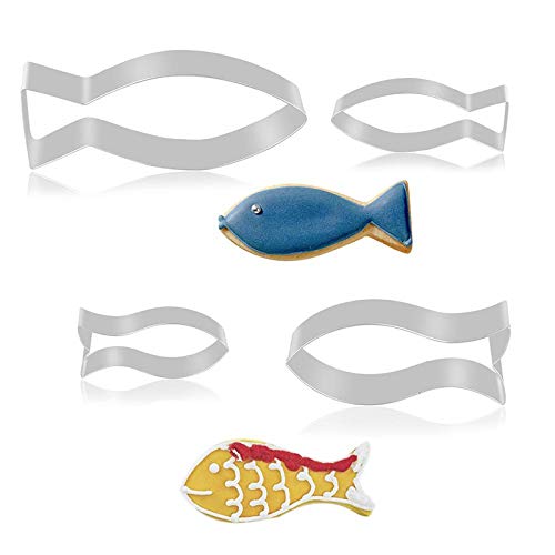 Fisch Ausstecher 4 Stück Christen Fisch Ausstechform Edelstahl Keksausstecher Set für Kommunion Konfirmation Taufe Plätzchenformen Backen Deko Fisch Keksausstecher von EHOTER