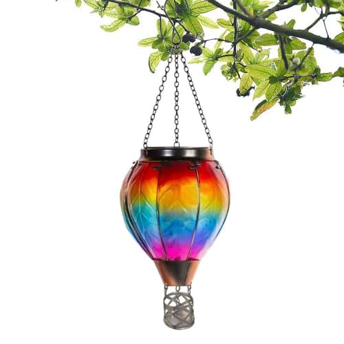 Heißluftballon-Solarlaterne mit flackernder Flamme, Flammeneffekt, Gartenornamente, flackernde Flamme, LED-Lichter, Outdoor-Solarleuchte für Garten, Veranda, Hof (A) von EHOTER
