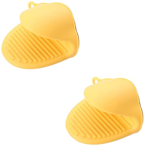 Ofenhandschuhe Silikon 2 Stück Mini Ofenhandschuh Hitzebeständig Kleine Kochhandschuhe Spülmaschinenfest Topfhandschuhe zum Backen Kochen als Praktisches Werkzeug (Gelb) von EHOTER