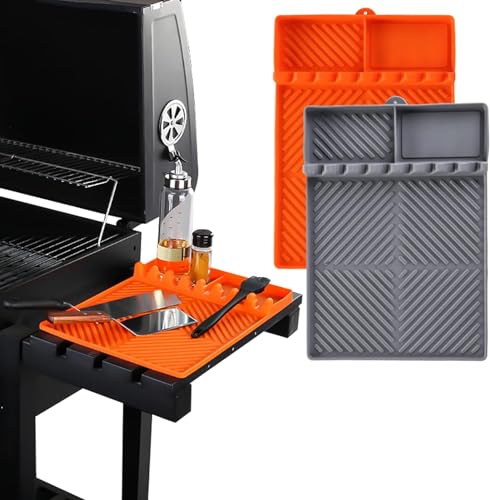 EHOTER Silikon Grillmatte Seitenregal Grillunterlage Spatel Grill-Seitenablagematte mit Tropfkissen Griddle Tools Matte Utensilienhalter für Küche Kochen Herd Outdoor Grill Arbeitsplatte (B+C) von EHOTER