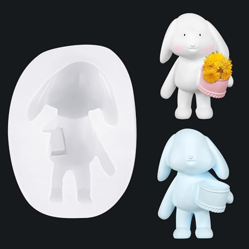 Silikonform Ostern, Silikonform Hase, 3D Silikon Gießform Hase, Kerzen Formen Silikon, Gießform Hase, Kaninchen halten Blumentopf Silikon für Tortendeko, Seife, Kerzen, Ostergeschenke von EHOTER