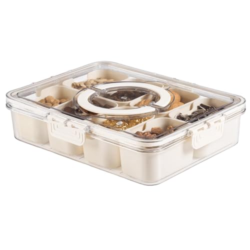 Snackschale mit Deckel Kunststoff Servierplatte Snackteller mit Fächern Kunststoff Unterteilung Platte Aufbewahrungsbox Snackbox Organizer für Nüsse Desserts Gewürze SüßIgkeiten Candy Keks von EHOTER