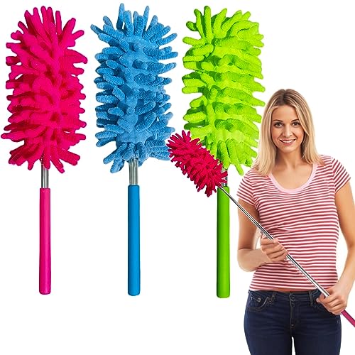 EHOTER Teleskop Staubwedel 3 Stück Waschbar Lang Ausziehbar Staubwischer Teleskopstiel Mikrofaser Staub Dust Wischer Extendable Feather Duster Teleskopgriff Staubbürste Teleskopstange Wischer von EHOTER