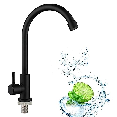 Wasserhahn aus Edelstahl, küchenarmatur, Waschbecken Armaturen, Wasserhahn Bad Schwarz, Einzelner kalter Wasserhahn, für Küche oder Bad, Armatur KücheHohem von EHOTER