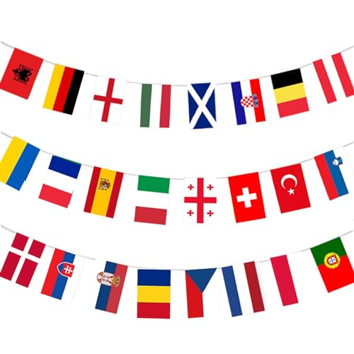 Wimpelkette mit 24 europäischen Nationalflaggen, 2024 Euro-Fußballmeisterschaft, Wimpelkette, europäische teilnehmende Teams, Flagge, Banner, Dekoration für Garten, Bar, Party, für Fußballfans (20 x von EHOTER