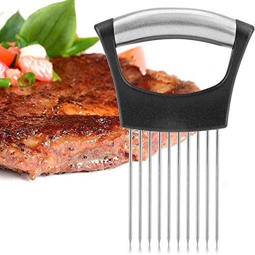 Zwiebelhalter Edelstahl Zwiebelschneider Halter Food Slice Assistant Gemüsezerkleinerer Tomate Zwiebel Zitrone Gemüse Obst Slicer Schnitthilfe Wellenschneider Slicing Cutter Sicher Gabel (1) von EHOTER