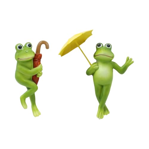 EHZBRCN 2pcs Frösche Figuren Home Decors Decore Harz Frösche Pflanzen Dekore Mit Regenschirm Blumentöpfe Zubehör Tierverzierungen Landschaftsgestaltung von EHZBRCN
