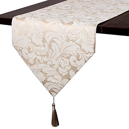 EHouseHome Jacquard Damast Wende-Tischläufer mit Quasten, 33 x 182,9 cm, Knitter- und wasserabweisend, auslaufsicher, dekorativer Tischläufer für Esszimmer und Hochzeiten von EHouseHome