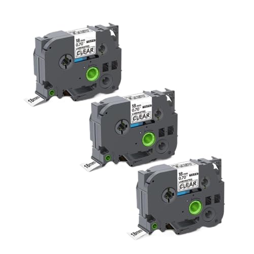 EHxCUF 1/3 PC Schwarz auf Weiß und Schwarz auf klarem Etikettband TZ-241 TZ-141 Tze141 Tze241 kompatibel mit 18 mm laminierten Bandmaschinen(3 PC Black on Clear) von EHxCUF