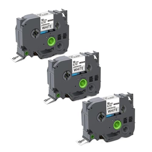 EHxCUF 1/3 PC Schwarz auf Weiß und Schwarz auf klarem Etikettband TZ-241 TZ-141 Tze141 Tze241 kompatibel mit 18 mm laminierten Bandmaschinen(3 PC Black on White) von EHxCUF