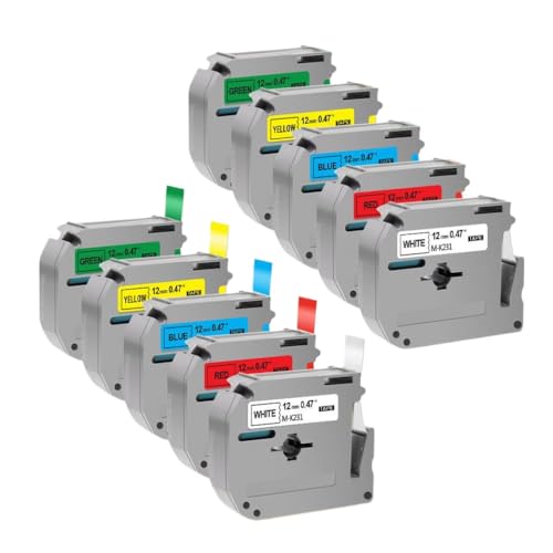 EHxCUF 10pk MK-231 kompatibles Etikettband Schwarz auf Weiß 12mm Arbeiten mit MK231 MK 131 PT-70 Label Maker Patrone(10PK 5Mixed Color) von EHxCUF