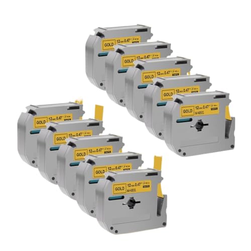 EHxCUF 10pk MK-231 kompatibles Etikettband Schwarz auf Weiß 12mm Arbeiten mit MK231 MK 131 PT-70 Label Maker Patrone(10PK Black on Gold) von EHxCUF