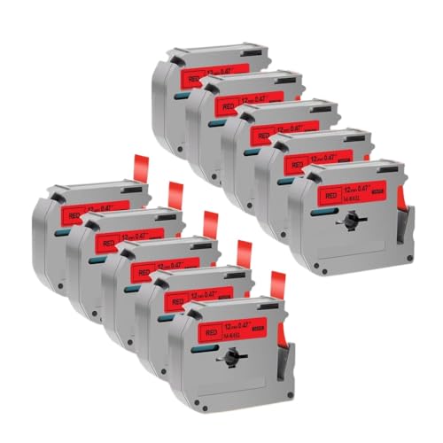 EHxCUF 10pk MK-231 kompatibles Etikettband Schwarz auf Weiß 12mm Arbeiten mit MK231 MK 131 PT-70 Label Maker Patrone(10PK Black on Red) von EHxCUF