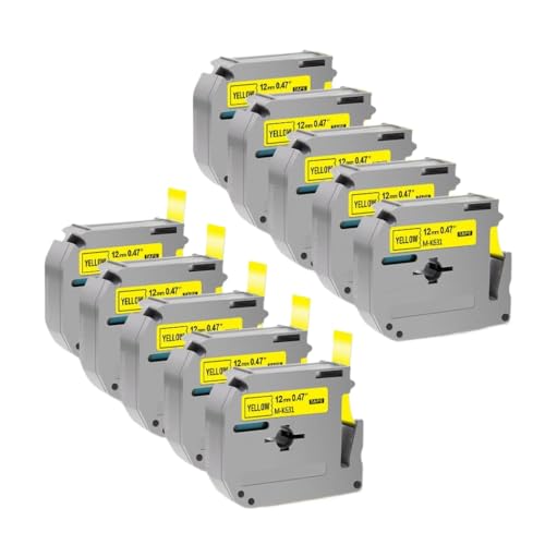 EHxCUF 10pk MK-231 kompatibles Etikettband Schwarz auf Weiß 12mm Arbeiten mit MK231 MK 131 PT-70 Label Maker Patrone(10PK Black on Yellow) von EHxCUF
