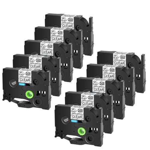 EHxCUF 3-10pcs 6 9 12 18 24-mm-Bänder kompatibel mit TZ TZE-S231 TZ-S231 Klebstoffbeetik(10PK Black on Clear) von EHxCUF