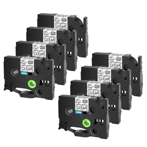 EHxCUF 3-10pcs 6 9 12 18 24-mm-Bänder kompatibel mit TZ TZE-S231 TZ-S231 Klebstoffbeetik(8PK Black on Clear) von EHxCUF