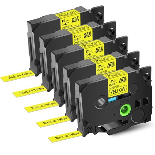 EHxCUF 5 10pk 631 9 12 18 24 mm Etikettbänder arbeitet mit TZ TZE 621 631 641 651 PTH110 Etikett Maker Gelbe Farbe(5PK Black on Yellow) von EHxCUF