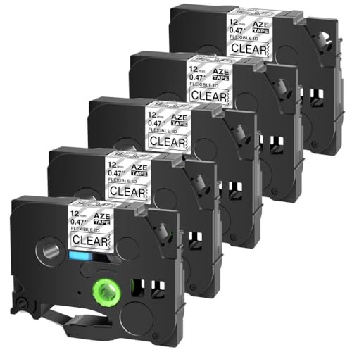 EHxCUF 6/9/12/18/24mm 5PK Flexible ID -Bänder kompatibel mit FX 231 FX221 FX211 FX631 FX131 LABEMAKER DRUCKERTRAGE(5PK Black on Clear) von EHxCUF