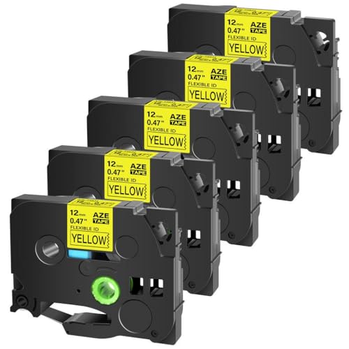 EHxCUF 6/9/12/18/24mm 5PK Flexible ID -Bänder kompatibel mit FX 231 FX221 FX211 FX631 FX131 LABEMAKER DRUCKERTRAGE(5PK Black on Yellow) von EHxCUF