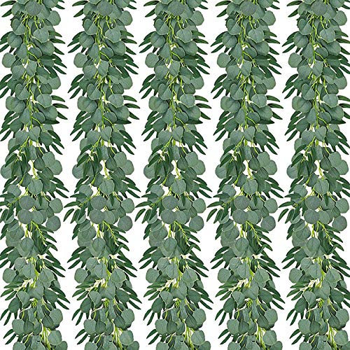 EIAOSI 5Er Pack 6,5 Fuß KüNstlicher Eukalyptus mit Willow Garland Vine Plant mit BläTtern Faux Silber Greenery von EIAOSI