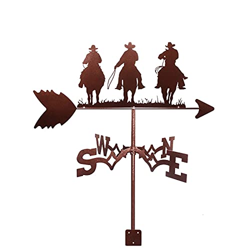 Dekoration Windfahne, Wetterfahnen Messwerkzeuge Wetterfahne Windrichtungsanzeiger Wetterhahn Edelstahl mit Rostschutzbeschichtung für Außendekoration (DREI Cowboys reiten) von EICOFF