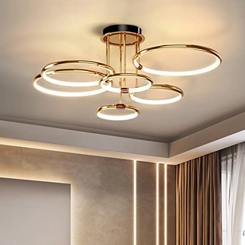 LED Deckenleuchte Modern Design Deckenlampen Gold 6-Ring Lampen Dimmbar Wohnzimmerlampe mit Fernbedienung, Aluminium Led Beleuchtung für Wohnzimmer Schlafzimmer Küche Esszimmer Büro 104cm, 140W… von EIDEARAY