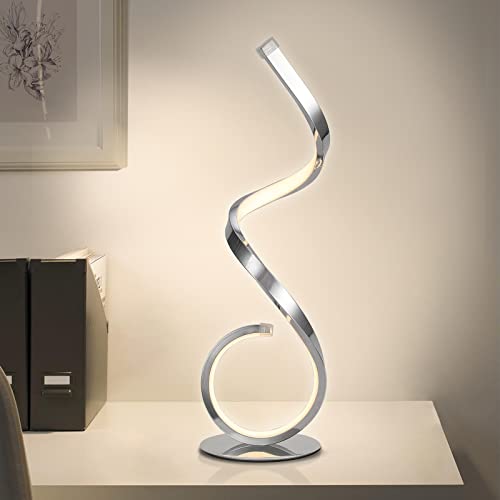 EIDEARAY LED Tischlampe Spiral Design 22W Touch Dimmbar Schreibtischlampe Moderne Nachttischlampe, Warmweiß Kaltweiss 3 Farbmodi, 10 Helligkeitsstufen, für Schlafzimmer, Büro, Wohnzimmer (Silbrig) von EIDEARAY