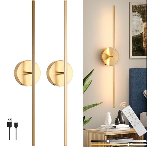 EIDEARAY Akku Wandleuchte mit Fernbedienung innen, USB-C 10000mAh Dimmbar Touch Kabellose Wandleuchten, Gold Wandleuchte ohne Stromanschluss, Geeignet für Wohnzimmer, Schlafzimmer 70CM 2-Stück von EIDEARAY