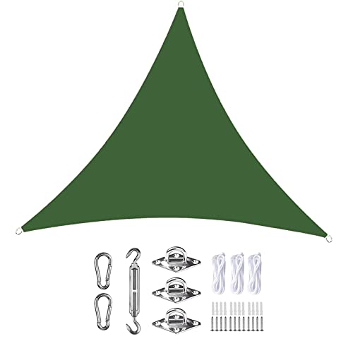 EIDEMED Sonnensegel Wasserdicht Dreieck 1.5x1.5x1.5m Windschutz Tarp 95% UV Schutz Windschutz mit Sonnensegel Befestigung für Draußen Patio Garten Terrasse Camping, Dunkelgrün von EIDEMED