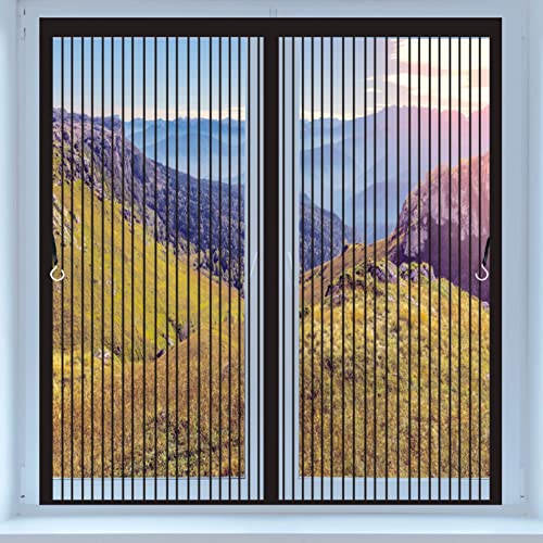 Fliegengitter Fenster 105 x 120 cm Insektenschutz Vorhang Fliegenvorhang Magnet Klettband Selbstklebend für Balkontür Kellertür Terrassentür, Schwarz von EIDEMED