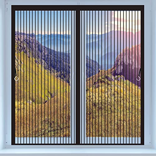 Fliegengitter Fenster 90 x 95 cm Insektenschutz Balkontür Fliegenvorhang Magnet Automatisches Schließen für Terrassentür Wohnzimmer Tür, Schwarz von EIDEMED