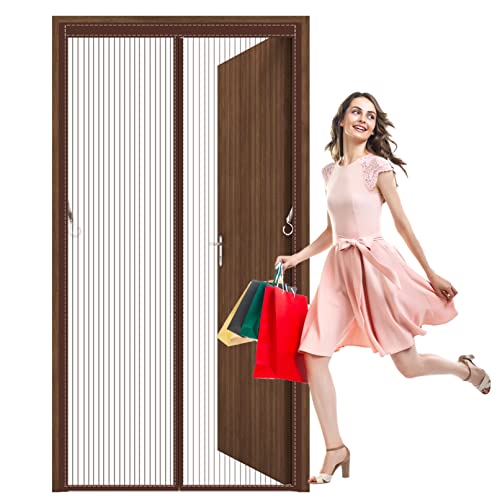 Fliegengitter Tür Magnet 140 x 210 cm Insektenschutz Fliegenvorhang Magnetvorhang mit Klettband Hands Free für Türen Patio Haustür, Braun von EIDEMED