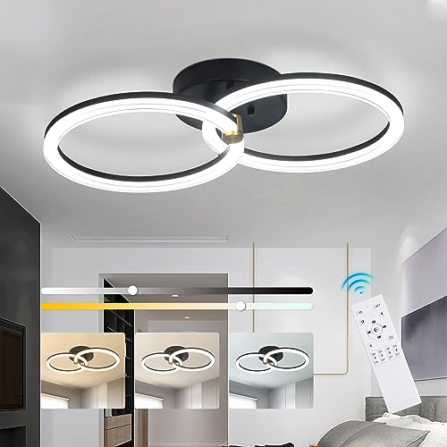 EIDISUNY LED Deckenleuchte Dimmbar 3000K - 6000K, Moderne Deckenlampe schwarz Mit 2 Runde Design LED Acryl Deckenbeleuchtung für Schlafzimmer, Wohnzimmer, Esszimmer, Flur, Küche - 36W. von EIDISUNY