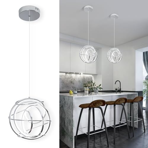 EIDISUNY LED-Pendelleuchte, Moderne Silberne Hänge-LED-Deckenleuchte, höhenverstellbar, LED-Kronleuchter-Deckenleuchte für Küche, Flur, Esszimmer, Wohnzimmer – Chrom, 60W, kaltweißes Licht 6000K von EIDISUNY