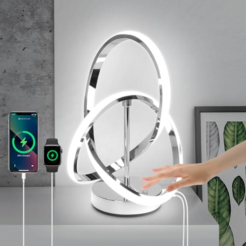 EIDISUNY Moderne LED-Tischlampe, 3 Farbtemperaturen, Touch Control, Dimmbare Nachttischlampe mit USB-Anschlüssen, Touch Control LED Nachttischlampe Schreibtischlampe für Wohnzimmer Schlafzimmer-Silber EIDISUNY Moderne LED-Tischlampe, 3 Farbtemperaturen, Touch Control, Dimmbare Nachttischlampe mit USB-Anschlüssen, Touch Control LED Nachttischlampe Schreibtischlampe für Wohnzimmer Schlafzimmer-Silber von EIDISUNY