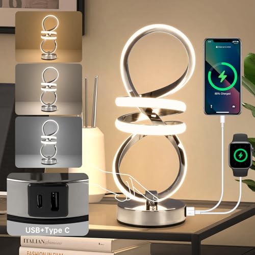 EIDISUNY Nachttischlampe LED, Moderne Tischlampe, 3 Farbtemperaturen, Touch Control, Dimmbare Tischleuchte mit USB-Anschlüssen, Type-C-Anschluss, Nachtlicht für Schlafzimmer Wohnzimmer Büro (Silber) EIDISUNY Nachttischlampe LED, Moderne Tischlampe, 3 Farbtemperaturen, Touch Control, Dimmbare Tischleuchte mit USB-Anschlüssen, Type-C-Anschluss, Nachtlicht für Schlafzimmer Wohnzimmer Büro (Silber) von EIDISUNY