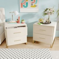 2-teiliges Nachttisch-Set, Beige Samt, mit 2 Schubladen, Minimalistisches Design, Goldene Griffe, Leicht zu Reinigen, Eleganter Schlafzimmer-Stil 2-teiliges Nachttisch-Set, Beige Samt, mit 2 Schubladen, Minimalistisches Design, Goldene Griffe, Leicht zu Reinigen, Eleganter Schlafzimmer-Stil von EIFSON