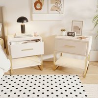 2-teiliges Samt-Nachttisch-Set, mit LED-Schubladen und offenen Regalen, Goldener Metallrahmen, Modernes Schlafzimmer-Design - Beige 2-teiliges Samt-Nachttisch-Set, mit LED-Schubladen und offenen Regalen, Goldener Metallrahmen, Modernes Schlafzimmer-Design - Beige von EIFSON