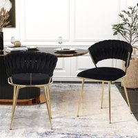 2er-Set Esszimmerstühle – mit runder, geflochtener Rückenlehne, goldenen Beinen, Samtbezug – geeignet für Bar, Wohnzimmer, Restaurant oder Café – 2er-Set Esszimmerstühle – mit runder, geflochtener Rückenlehne, goldenen Beinen, Samtbezug – geeignet für Bar, Wohnzimmer, Restaurant oder Café – von EIFSON