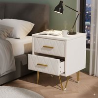 2er Set Nachttische mit 2 Schubladen, Polsteroptik, Metallgriffen, 41x35,5x51 cm – Skandinavischer Stil, MDF - Weiß von EIFSON